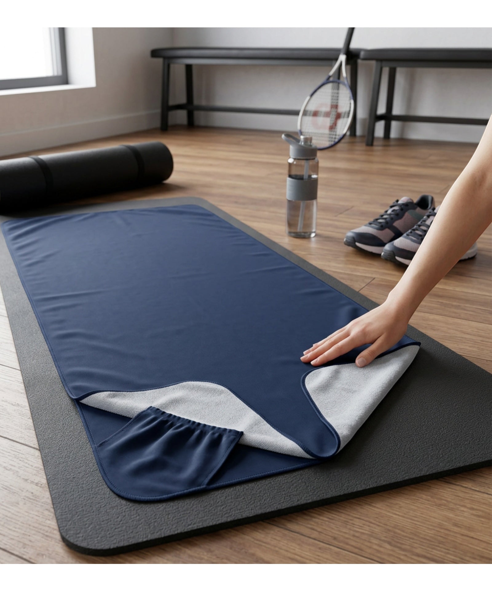 Frose Dual-Surface Exercise Mat Towel 120 x 52 cm Midnight - Lifestyle view